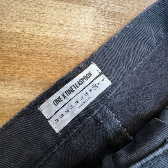 One x One Teaspoon Vanguard Raw Hem Distressed Denim Skirt In Raven Women's 30 - Picture 7 of 11